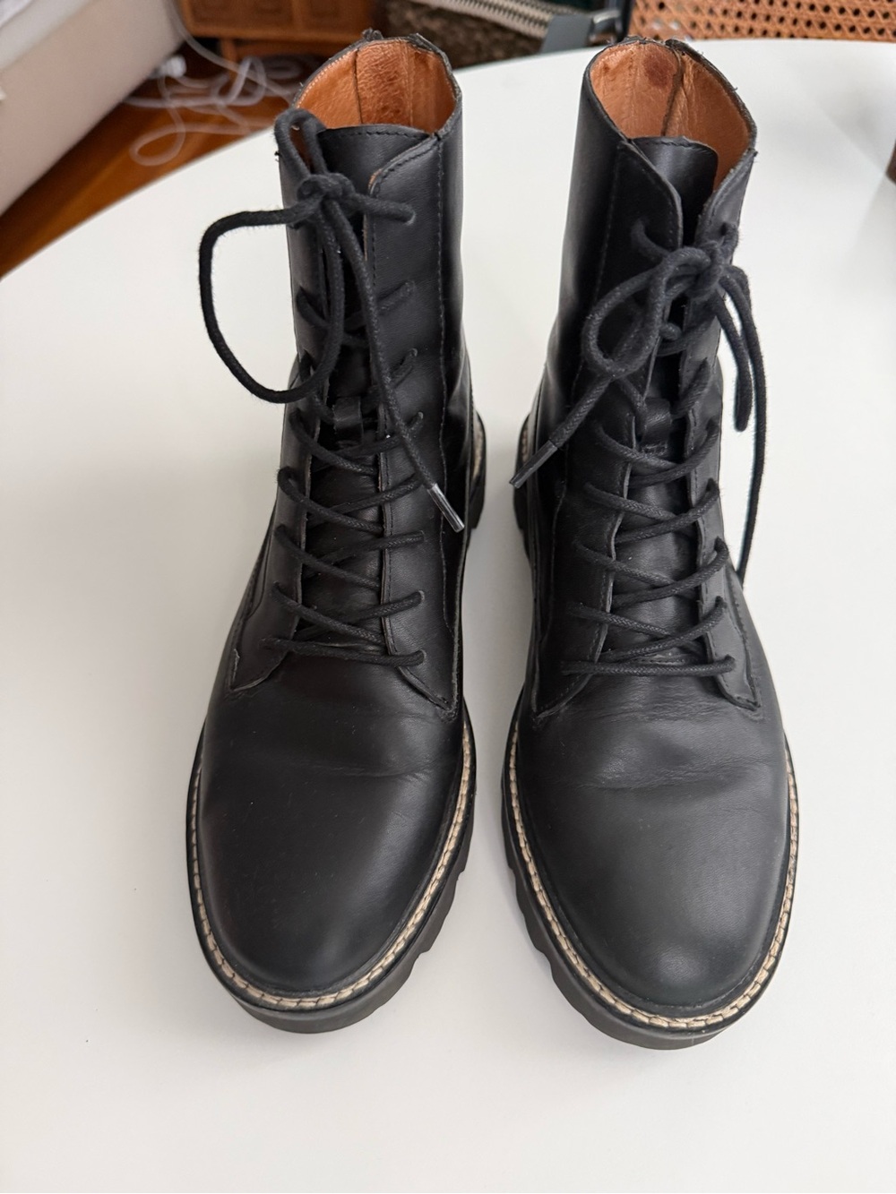 Madewell Wonen’s  Black Leather Lace-Up Boots - 8.5